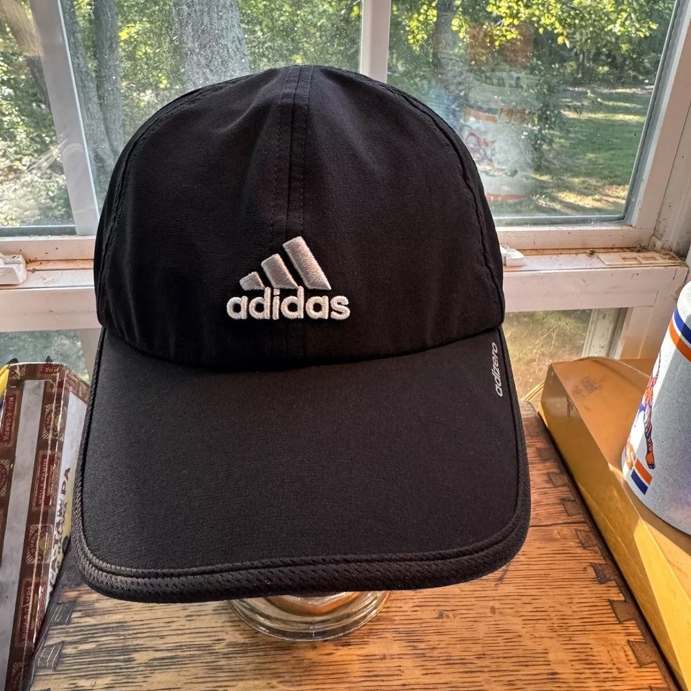 Adidas Hat Cap Strapback Black Gray Adjustable Embroidered Runner Golfer Tennis